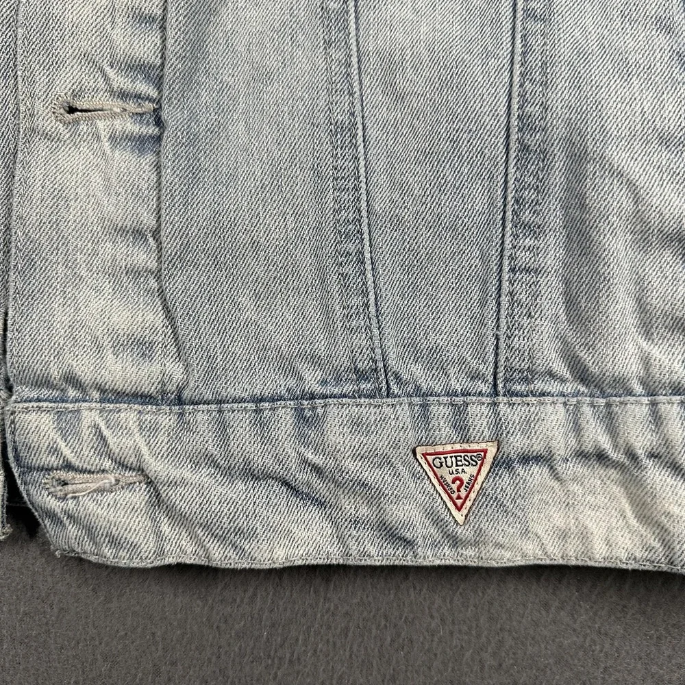 Guess Denim Jacket Mens Large Blue‎ Light Wash Button Front Pockets JMLXN1R0LF0